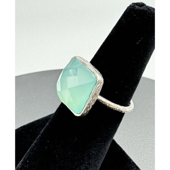 Natural Faceted Aqua Chalcedony Gemstone 925 Sterling Silver Mermaid Ring - Picture 2 of 9